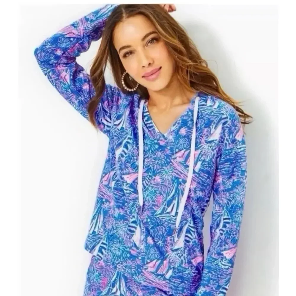 Lilly Pulitzer Kiawah Hoodie Womens Medium Sailabration Boca Blue Resort Beachy